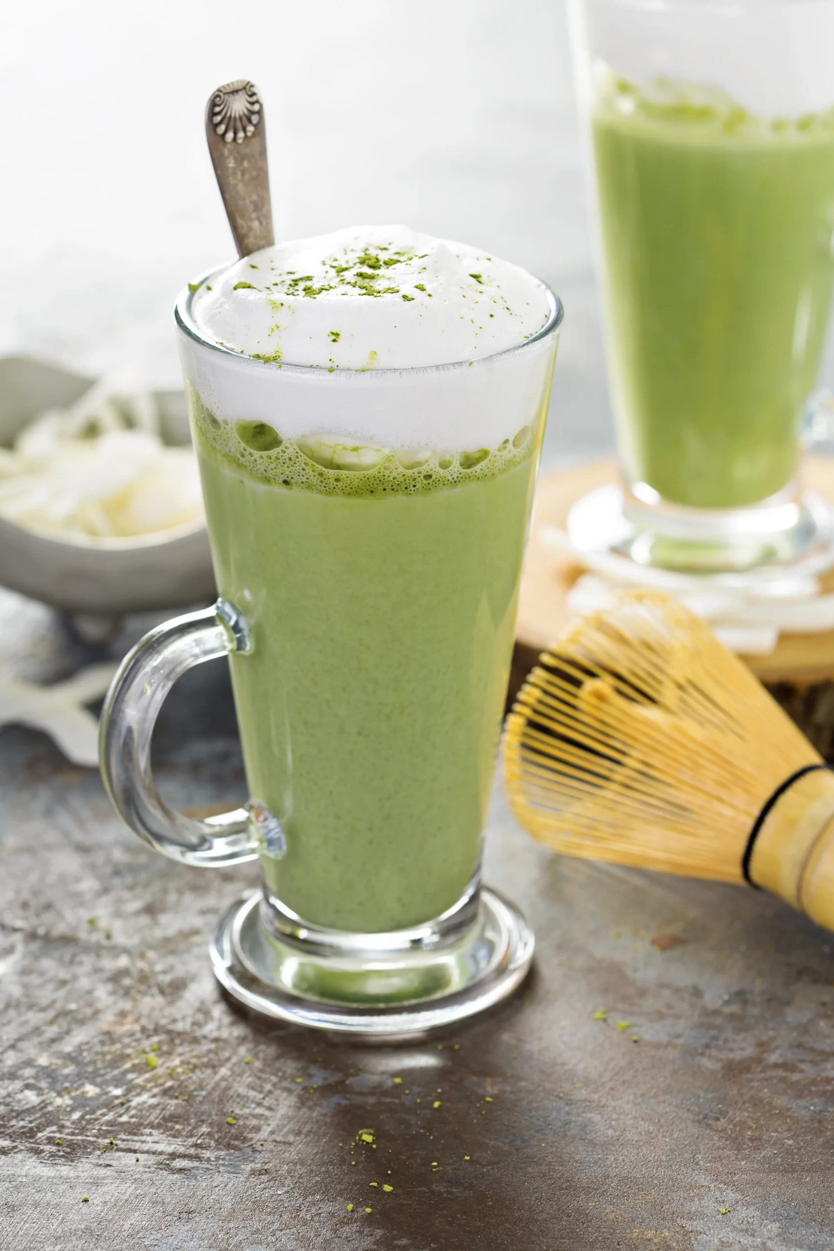 Matcha latte preparado importado de kioto